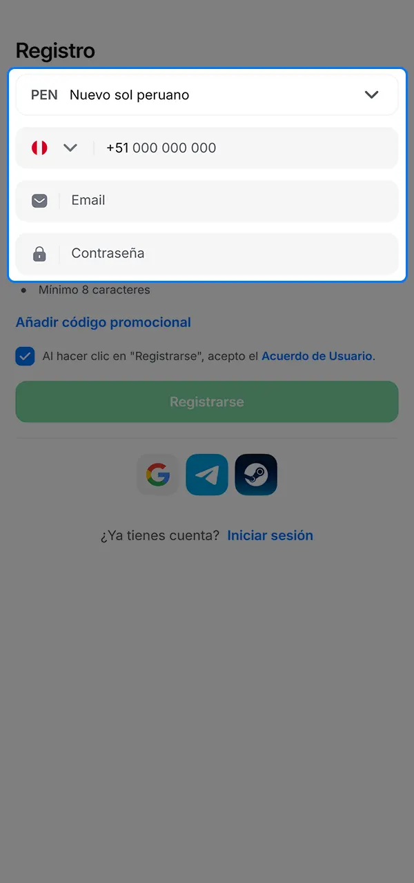 Rellena los datos para registrarte y empieza a jugar en el casino 1win.